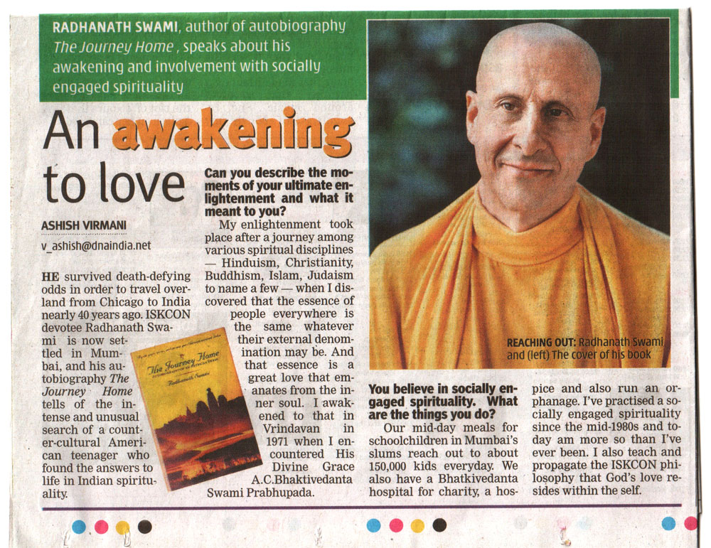 Radhanath Swami in DNA Newspaper