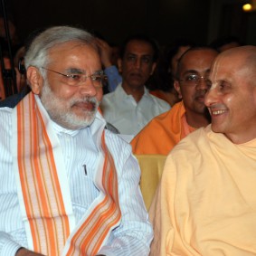 Radhanath Swami with Narendra Modi 283x283 Radhanath Swami at Gujarat Book Launch