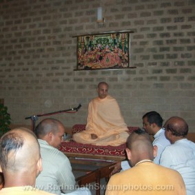 Radhanath Swami Giving Lecture Radhanath Swami Farm Photo 283x283 Radhanath Swami In Govardhan Ashram