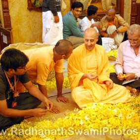 Radhanath Swami Plucking Petals 283x283 Radhanath Swami During Pusya Abhishek Festival   2012