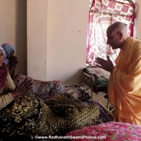 Radhanath Swami Visiting Patient RadhanathSwamiinBarsanaEyeCampFebruary2012051 new 283x283 Radhanath Swami At Barsana Camp 2012