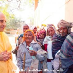 Radhanath Swami with Patients at Barsana Eye Camp RadhanathSwamiinBarsanaEyeCampFebruary2012200 new 283x283 Radhanath Swami At Barsana Camp 2012