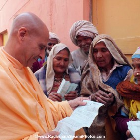 Radhanath Swami with Patients RadhanathSwamiinBarsanaEyeCampFebruary2012215 new 283x283 Radhanath Swami At Barsana Camp 2012