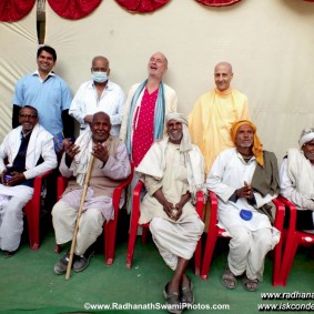 Radhanath Swami with Patients and Doctors RadhanathSwamiinBarsanaEyeCampFebruary2012520 new 283x283 Radhanath Swami At Barsana Camp 2012