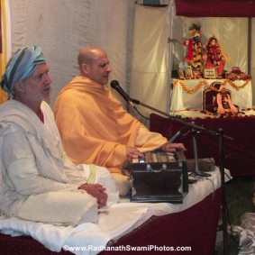 Radhanath Swami Leading a Kirtan RadhanathSwamiinBarsanaEyeCampFebruary2012675 new 283x283 Radhanath Swami At Barsana Camp 2012