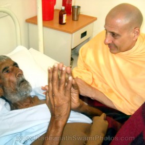 Radhanath Maharaj Visiting Patient Radhanath Swami with Hospice1 283x283 Radhanath Swami At Barsana Camp 2012