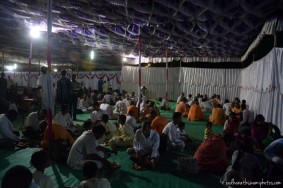 Devotees taking prasadam at GEV