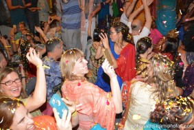 Flower petals being thrown among the people - Radhanath Swami