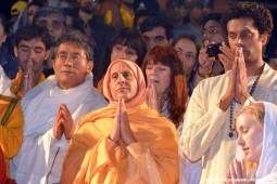 Radhanath Swami praying to Mother Ganges