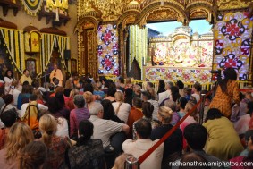 Radhanath Swami speaks before the festival begins in the evening