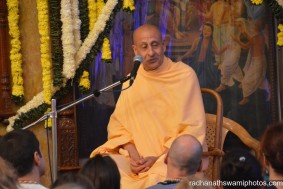 Radhanath Swami speaks before the festival begins in the evening